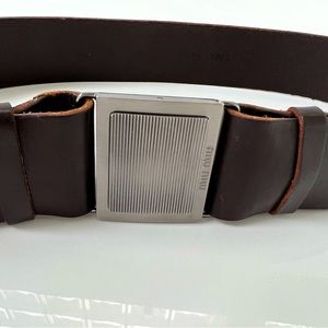 MIU MIU genuine leather belt with metal buckle - deep brown. Designer belt